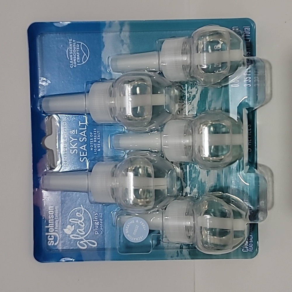 Five (5) Glade Sky and Sea Salt Plug In Refills Limited Edition